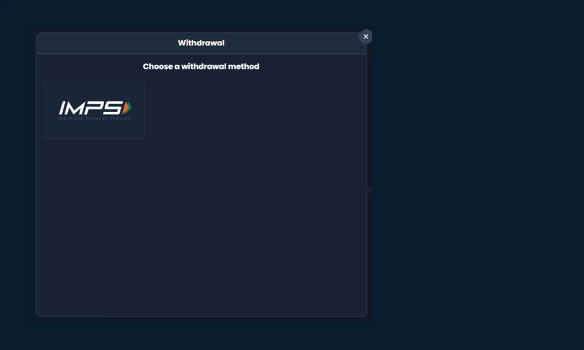Historical 4RABET withdrawal-method screen showing an IMPS option