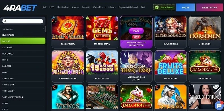 Casino category map covering slots, tables, live dealer and instant games